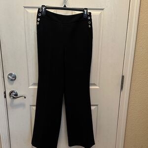 White House Black Market Black Wide Leg Pants Fully Lined Side Buttons Size 4R